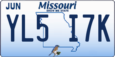 MO license plate YL5I7K