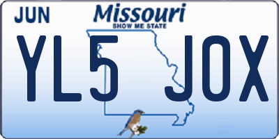 MO license plate YL5J0X