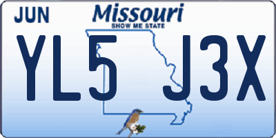MO license plate YL5J3X