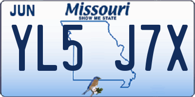 MO license plate YL5J7X