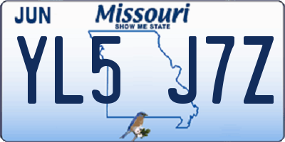MO license plate YL5J7Z