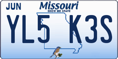 MO license plate YL5K3S