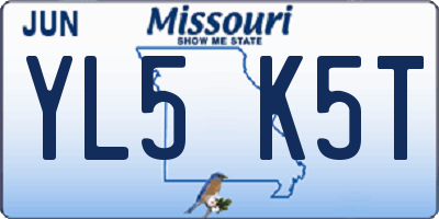 MO license plate YL5K5T