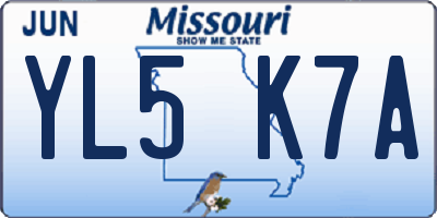 MO license plate YL5K7A