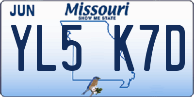 MO license plate YL5K7D
