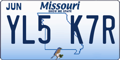 MO license plate YL5K7R