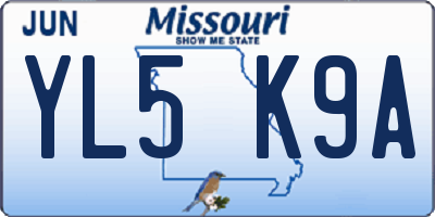 MO license plate YL5K9A