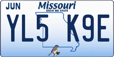 MO license plate YL5K9E