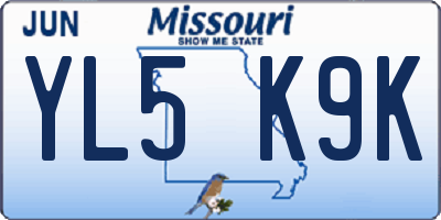MO license plate YL5K9K