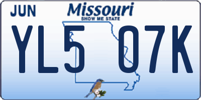 MO license plate YL5O7K