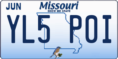 MO license plate YL5P0I