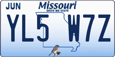 MO license plate YL5W7Z
