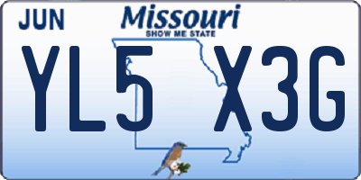 MO license plate YL5X3G