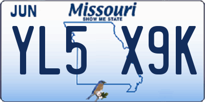 MO license plate YL5X9K