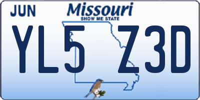 MO license plate YL5Z3D