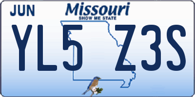 MO license plate YL5Z3S