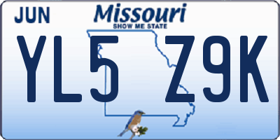 MO license plate YL5Z9K