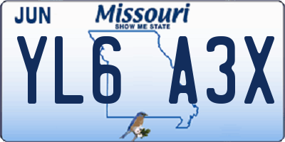 MO license plate YL6A3X