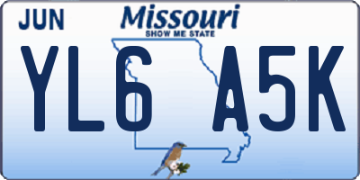 MO license plate YL6A5K