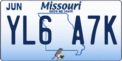 MO license plate YL6A7K