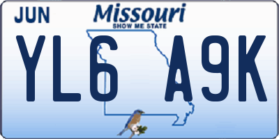 MO license plate YL6A9K