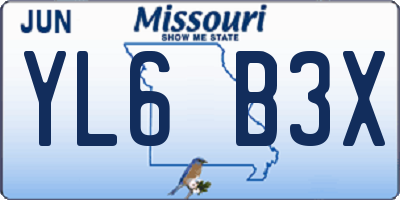 MO license plate YL6B3X