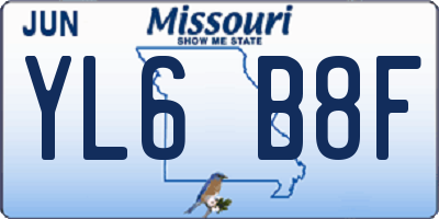 MO license plate YL6B8F