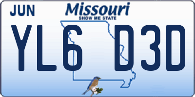 MO license plate YL6D3D