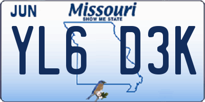 MO license plate YL6D3K