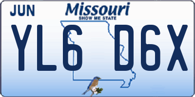 MO license plate YL6D6X