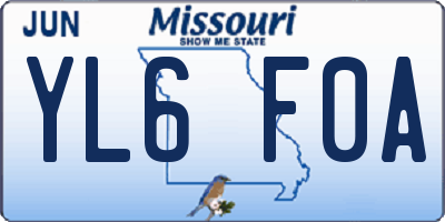 MO license plate YL6F0A