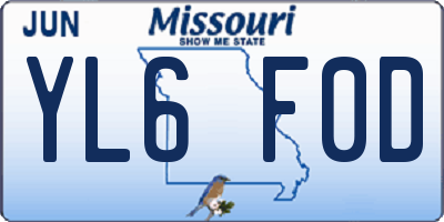 MO license plate YL6F0D
