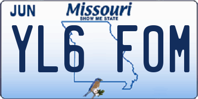 MO license plate YL6F0M