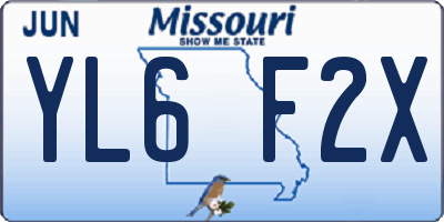 MO license plate YL6F2X