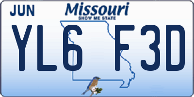 MO license plate YL6F3D