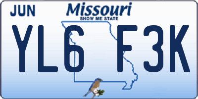 MO license plate YL6F3K