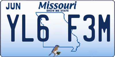 MO license plate YL6F3M