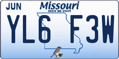 MO license plate YL6F3W
