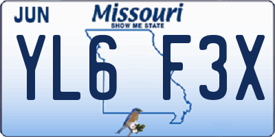 MO license plate YL6F3X