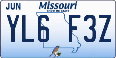MO license plate YL6F3Z