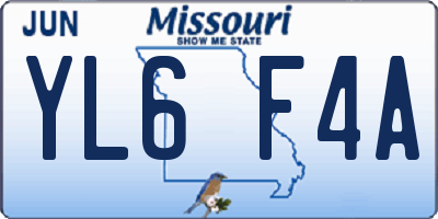 MO license plate YL6F4A