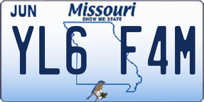 MO license plate YL6F4M