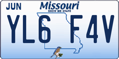 MO license plate YL6F4V