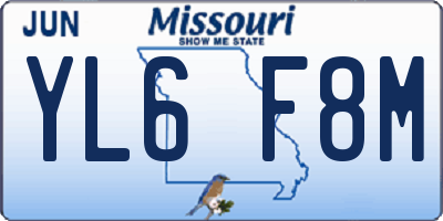 MO license plate YL6F8M