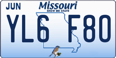 MO license plate YL6F8O