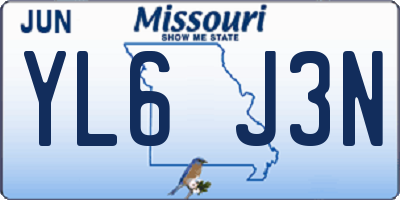MO license plate YL6J3N
