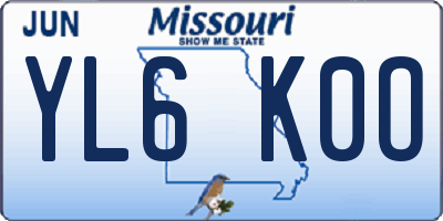 MO license plate YL6K0O