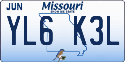 MO license plate YL6K3L