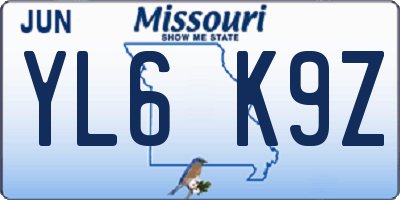 MO license plate YL6K9Z