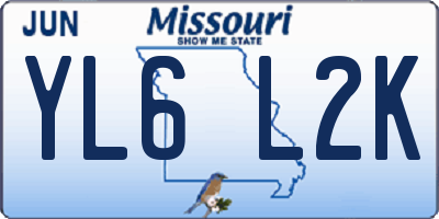 MO license plate YL6L2K